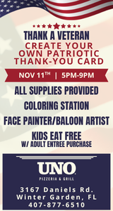 Thanks a Veteran & Kids Eat Free at UNOs Winter Garden November 11th